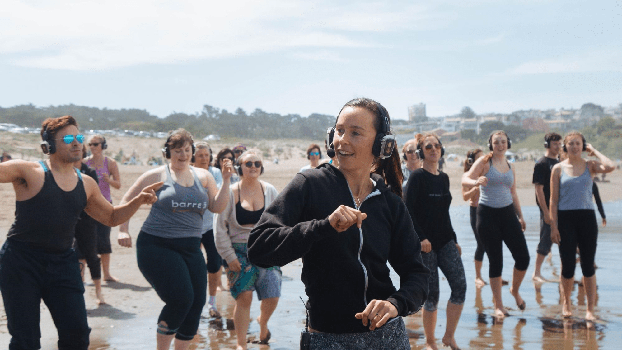Event guests dancing with headphones